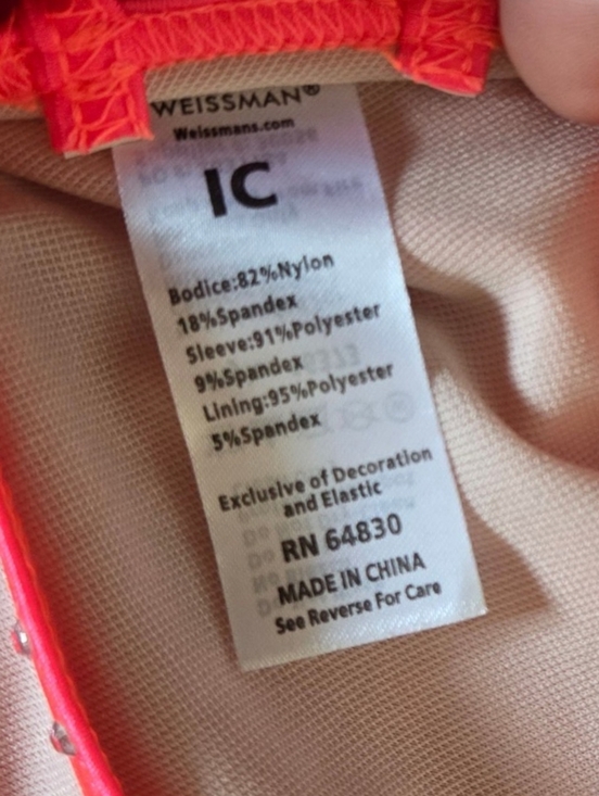 Girls Weissman Coral Pink Competition Dress with Feather Trim Dance/Ice Skating - Picture 12 of 13